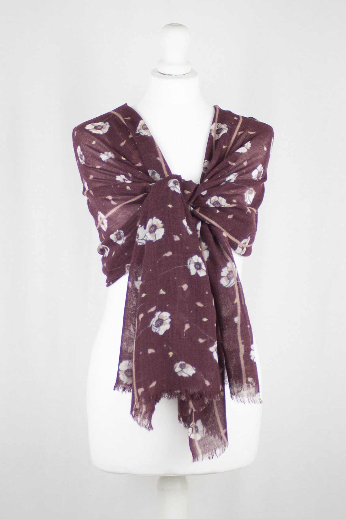 Poppy Flower Merino Wool Scarf - Plum-2