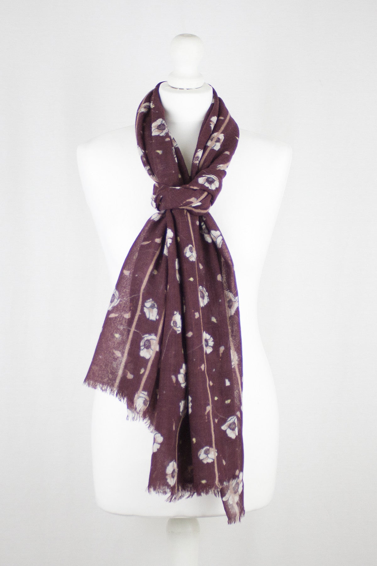 Poppy Flower Merino Wool Scarf - Plum-3