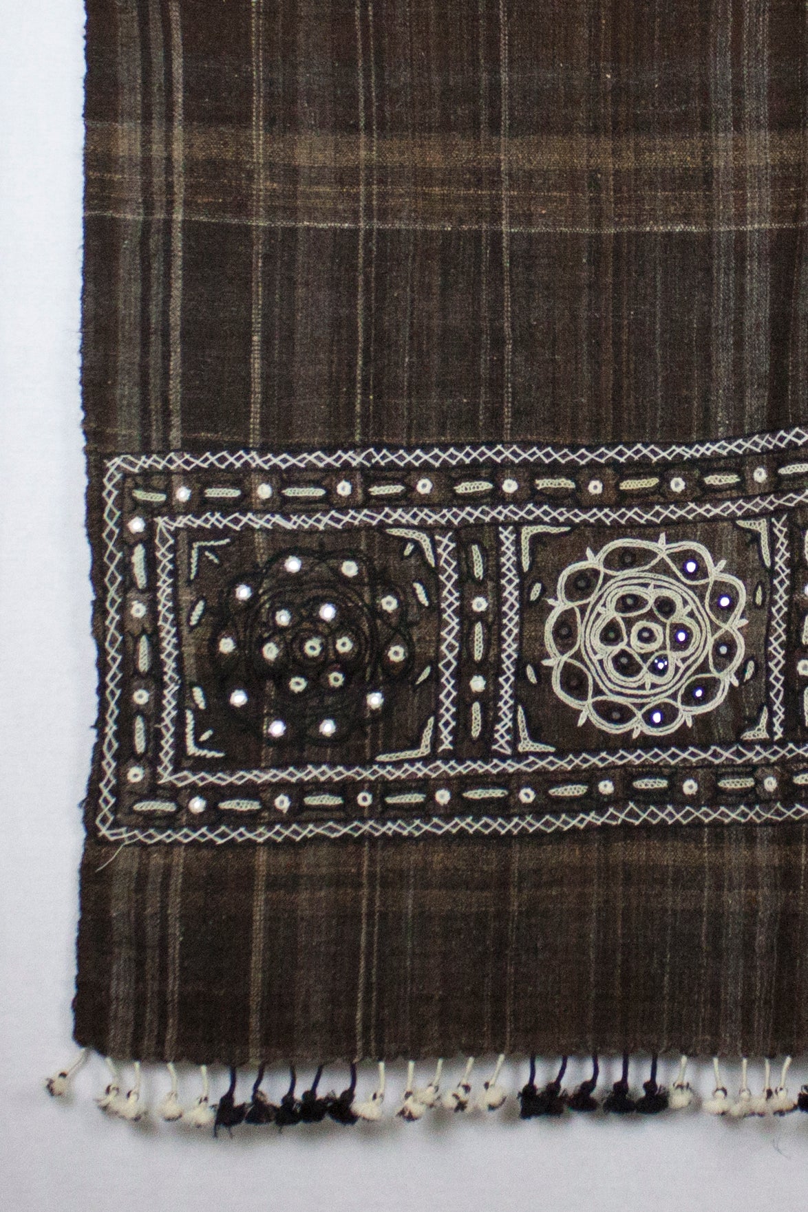 Handspun Handwoven Rabari Embroidered Wool Shawl - Brown-2