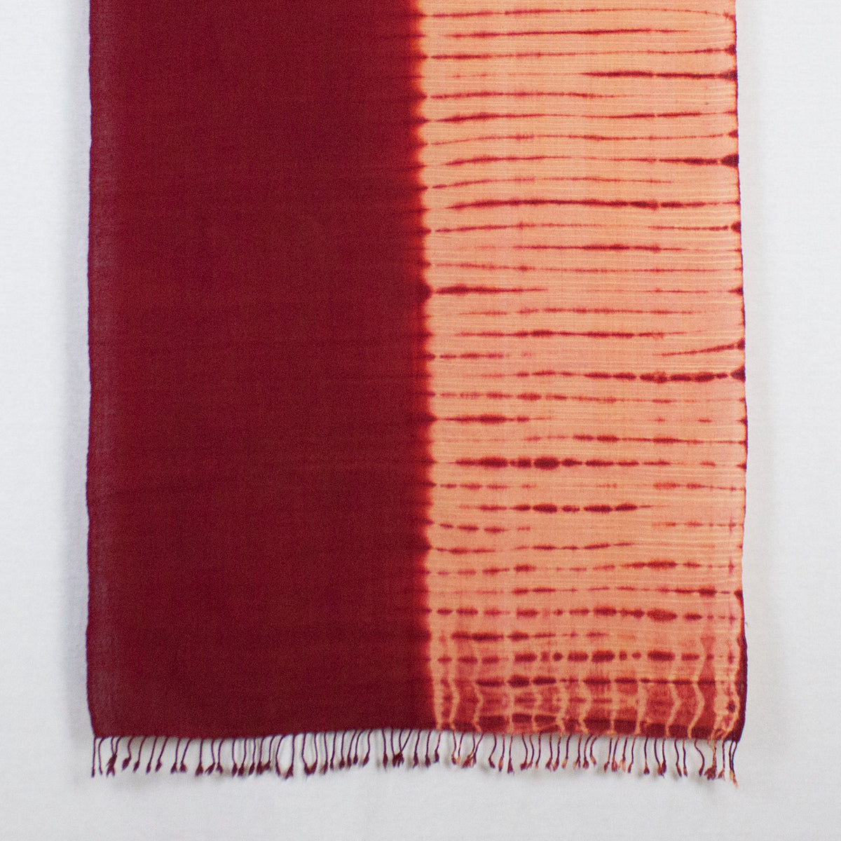 Shibori Dyed Handwoven Wool Scarf - Peach Red-3