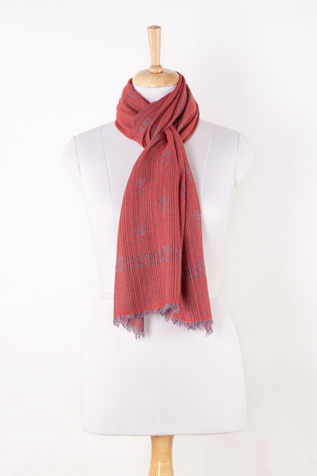 Little Paisley Stripe Jacquard Merino Wool Scarf - Pink-1