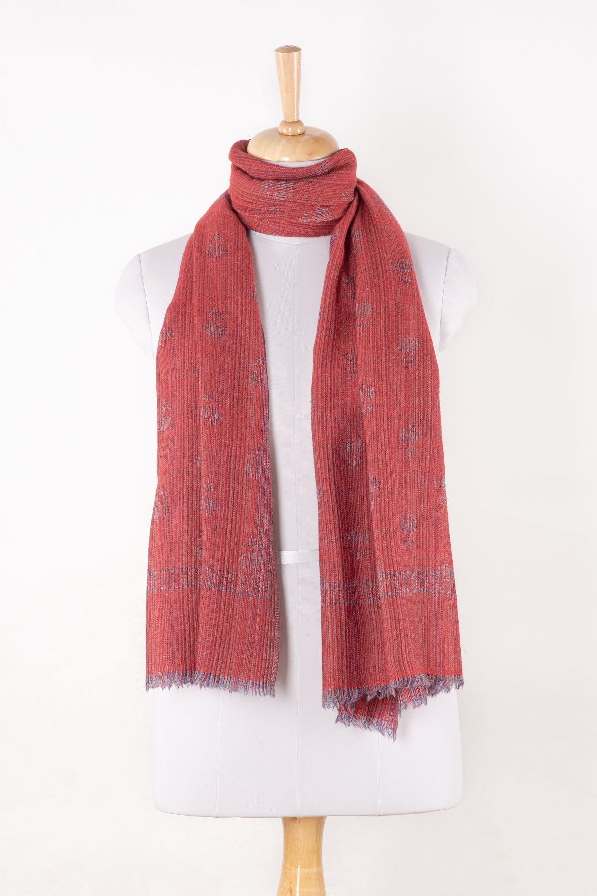 Little Paisley Stripe Jacquard Merino Wool Scarf - Pink-0