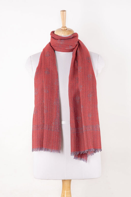 Little Paisley Stripe Jacquard Merino Wool Scarf - Pink-0