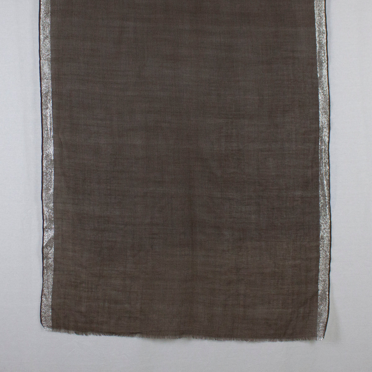 Twill Weave with Silver Lurex Border Merino Wool Scarf - Wood Brown-3