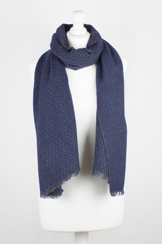 Novelty Chevron Weave Two Tone Merino Wool Scarf - Navy Grey-0