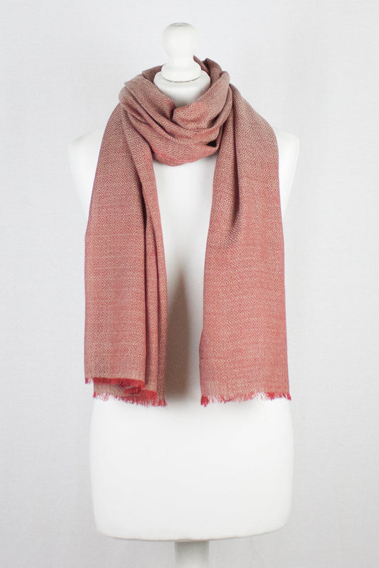 Diamond Weave Two Tone Merino Wool Scarf - Red-0