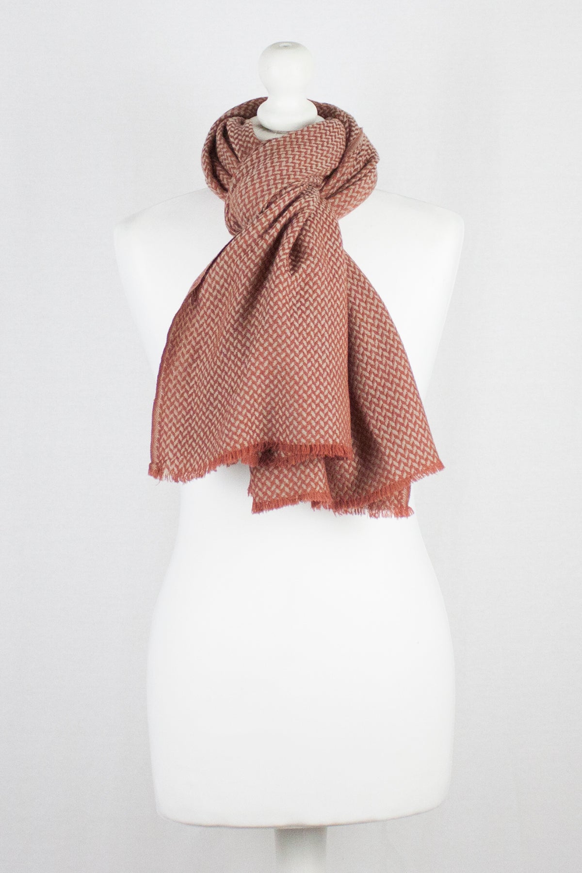 Chevron Weave Two Tone Merino Wool Scarf - Orange Beige-1