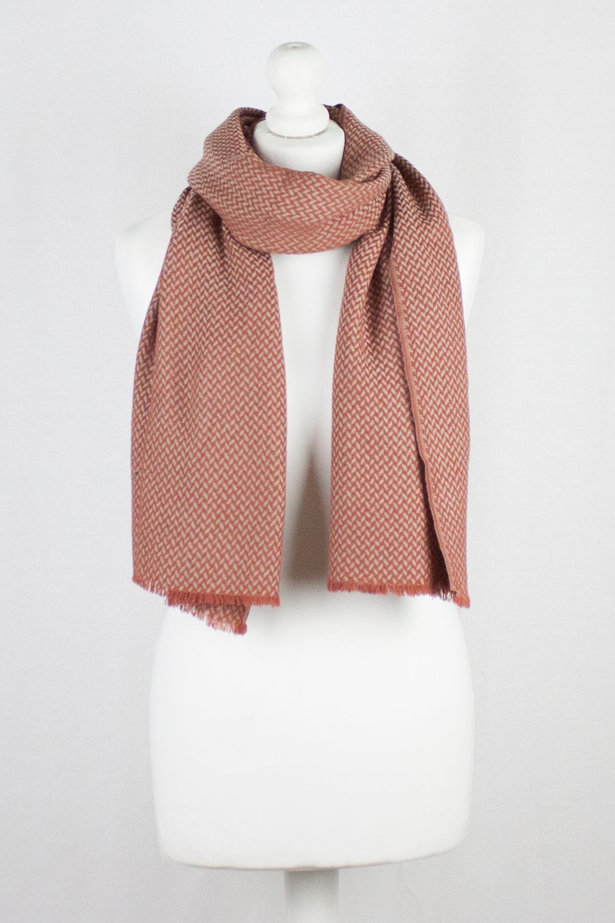 Chevron Weave Two Tone Merino Wool Scarf - Orange Beige-0