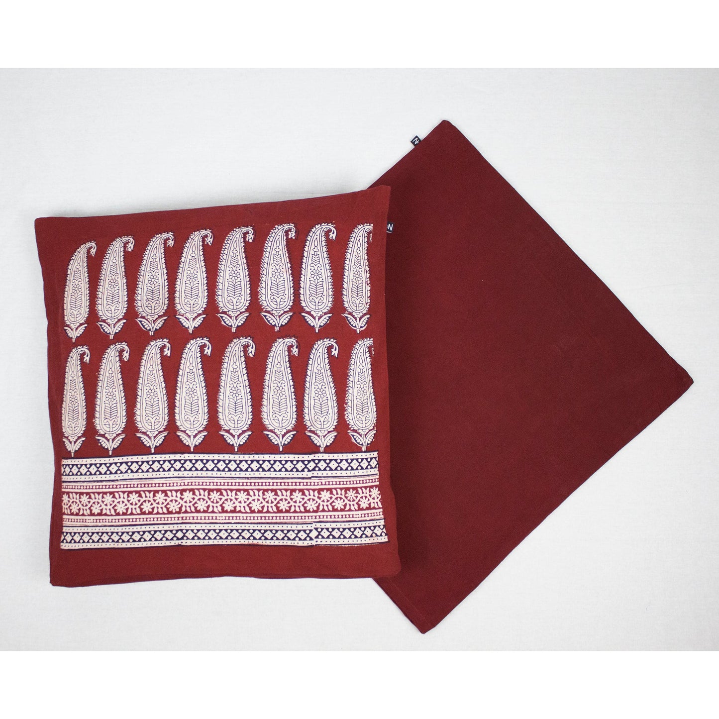 Long Paisley Bagh Hand Block Print Cotton Cushion Cover - Red-1