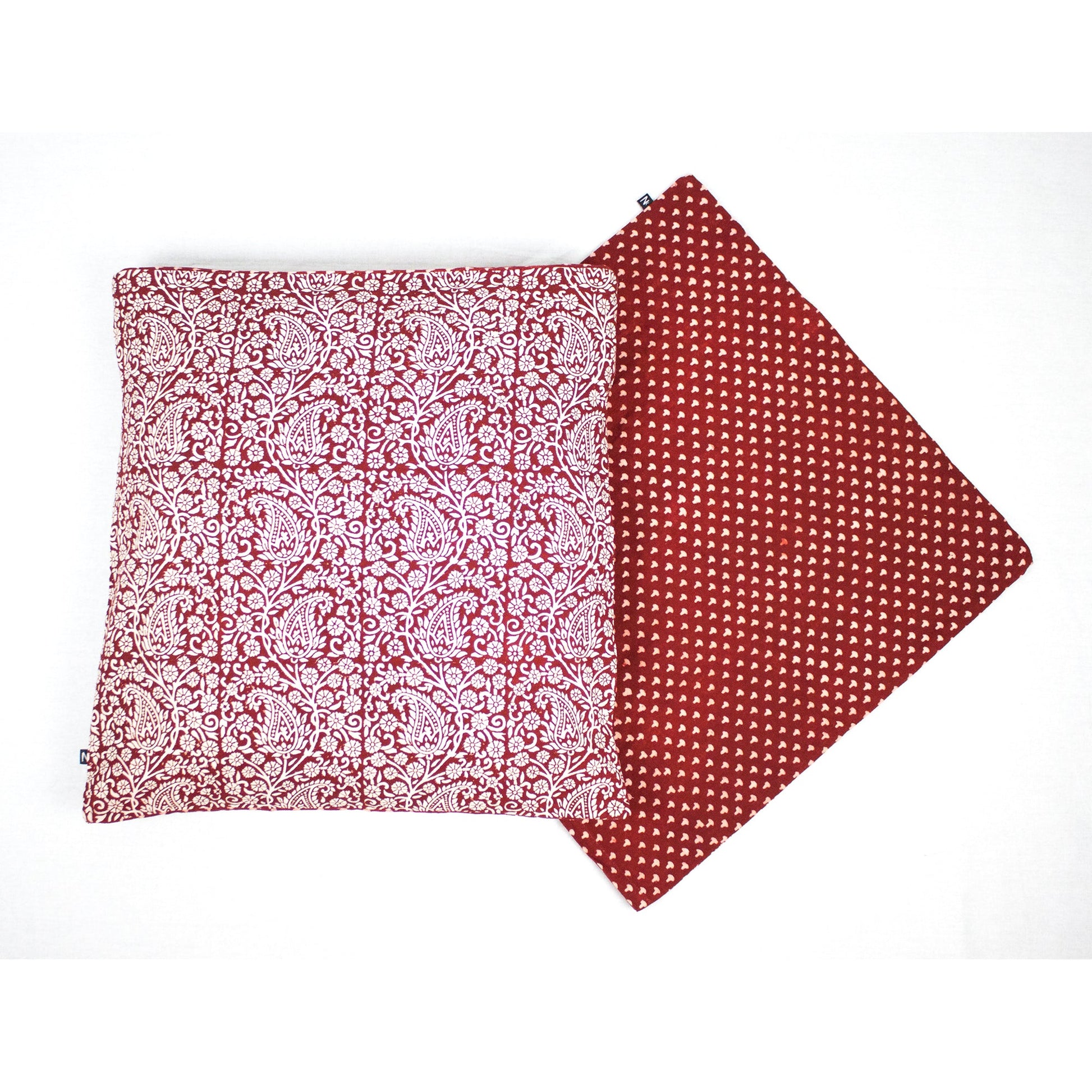 Paisley & Mushroom Bagh Hand Block Print Cotton Cushion Cover - Red-1