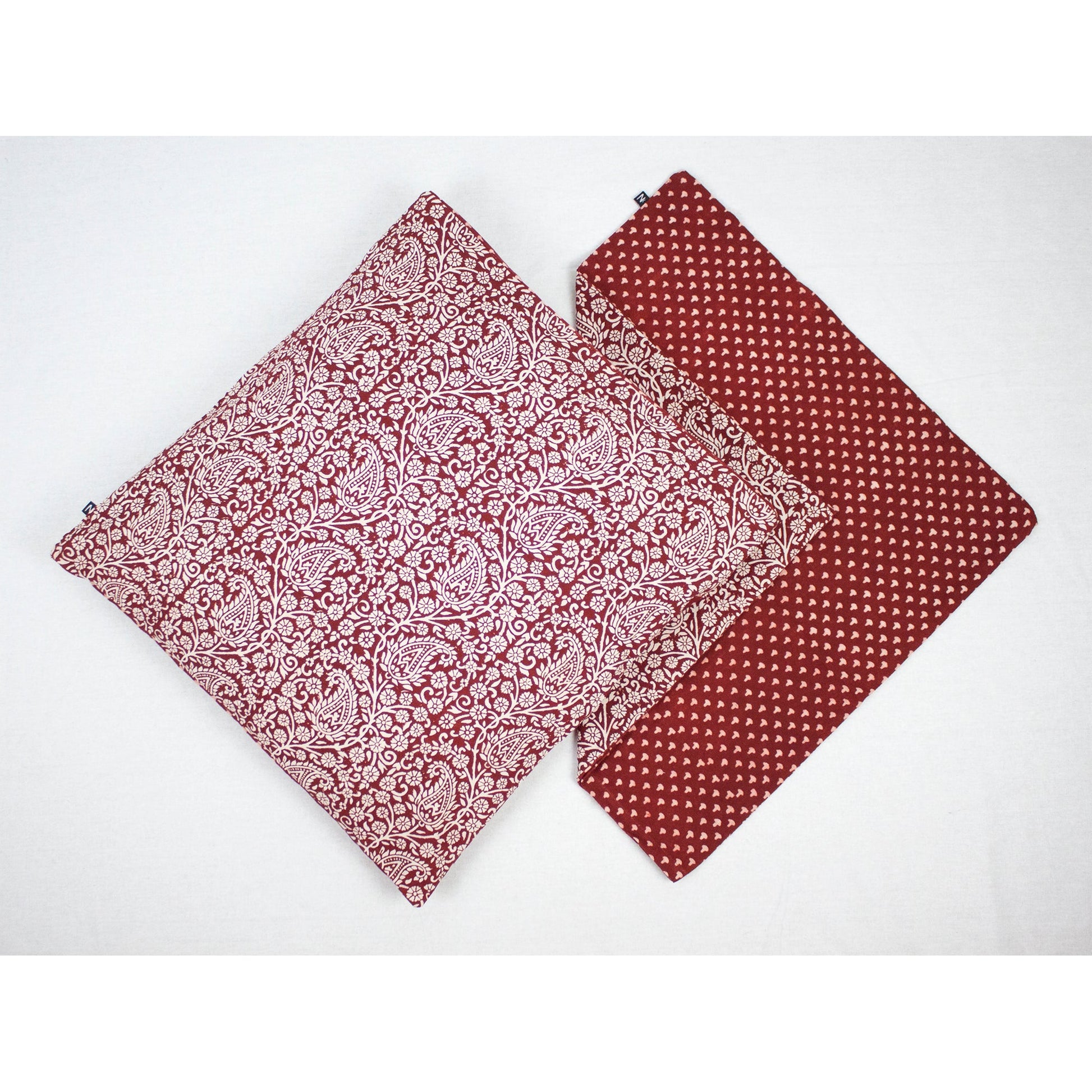 Paisley & Mushroom Bagh Hand Block Print Cotton Cushion Cover - Red-2