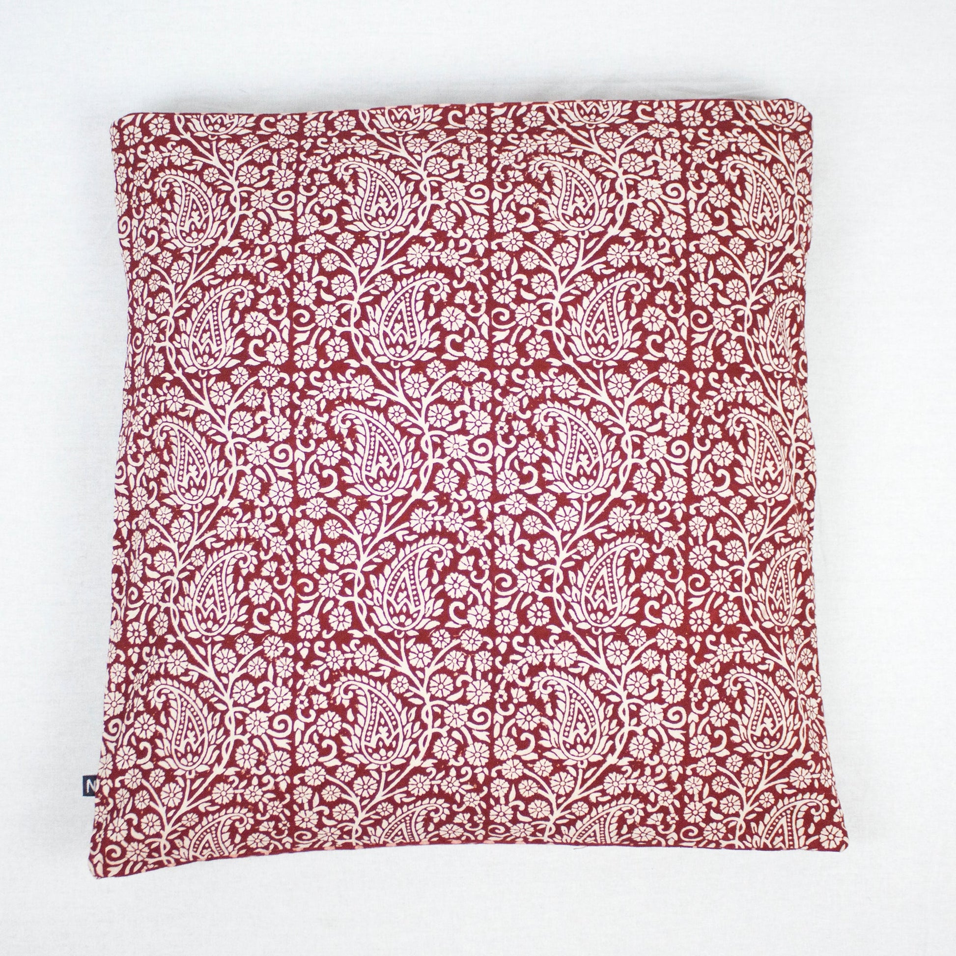 Paisley & Mushroom Bagh Hand Block Print Cotton Cushion Cover - Red-0