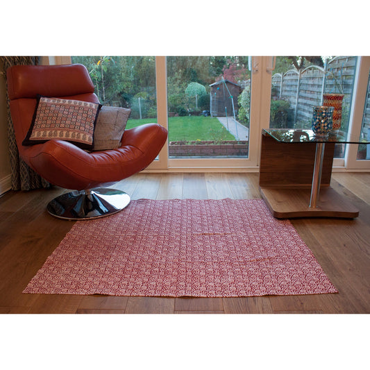 Lotus Flower Hand-block Print Area Rug - Red-0