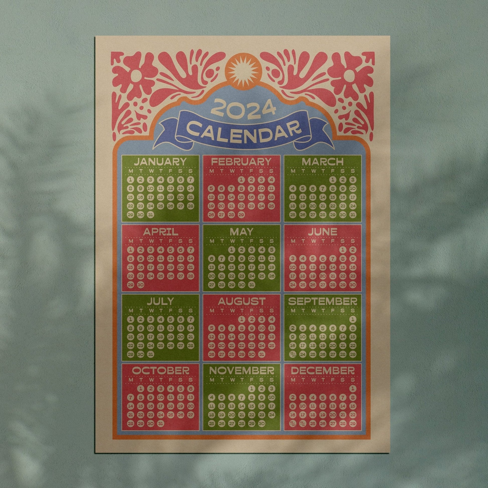 2024 Boho Calendar Print Wall Planner-2