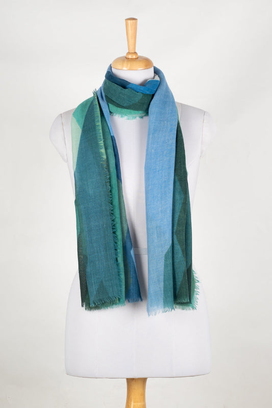 Abstract Peaks Merino Wool Scarf - Green Multi-0