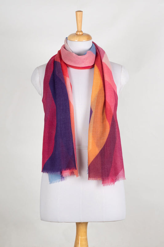 Abstract Peaks Merino Wool Scarf - Pink Multi-0