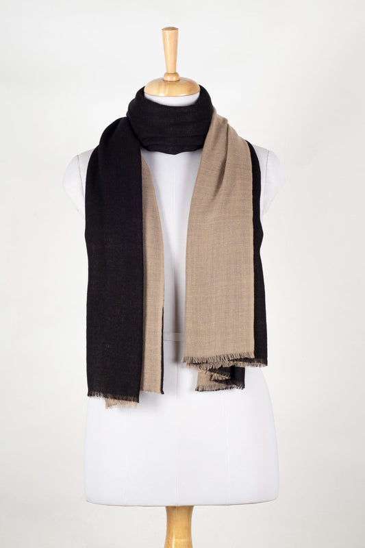 Reversible Merino Wool Scarf - Black Beige-0