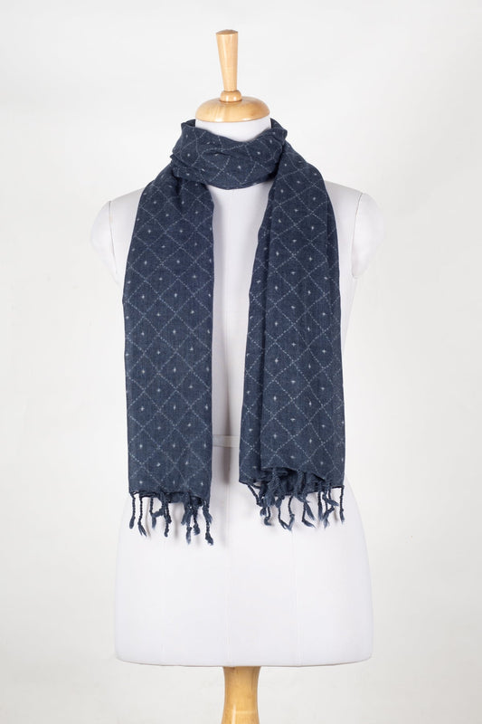 Dotted Diamond Merino Wool Scarf - Blue-0