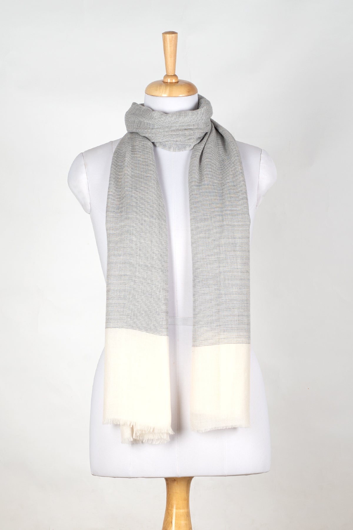 Micro Squares Cashmere Wool Scarf - Grey Off-white-0