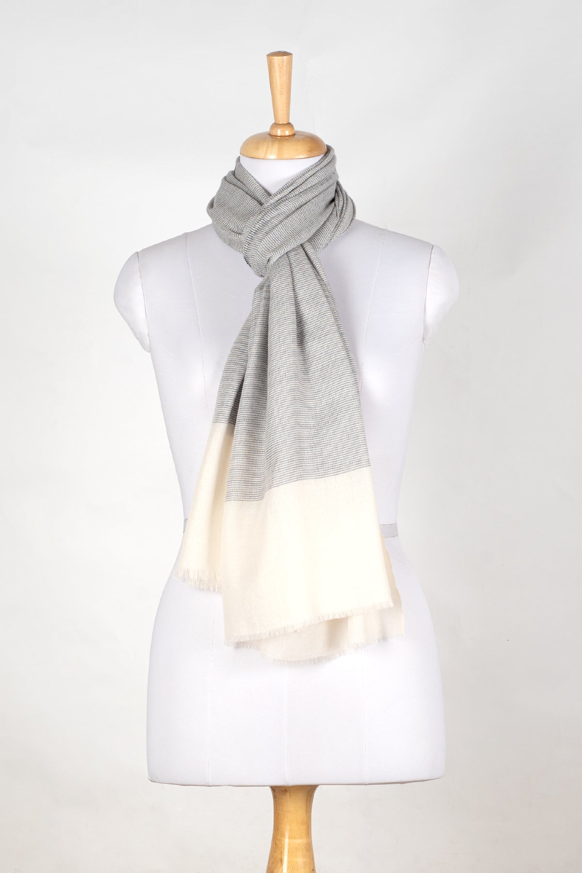 Micro Squares Cashmere Wool Scarf - Grey Off-white-2