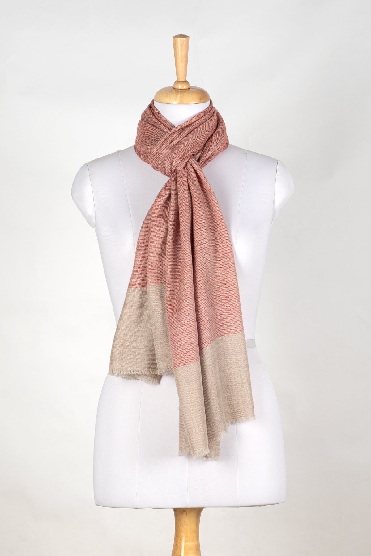 Micro Squares Cashmere Wool Scarf - Red Beige-2