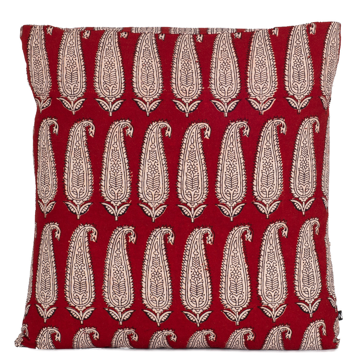 Paisley and Geometric Pattern Bagh Hand Block Print Cotton Cushion Cover - Red Black-3