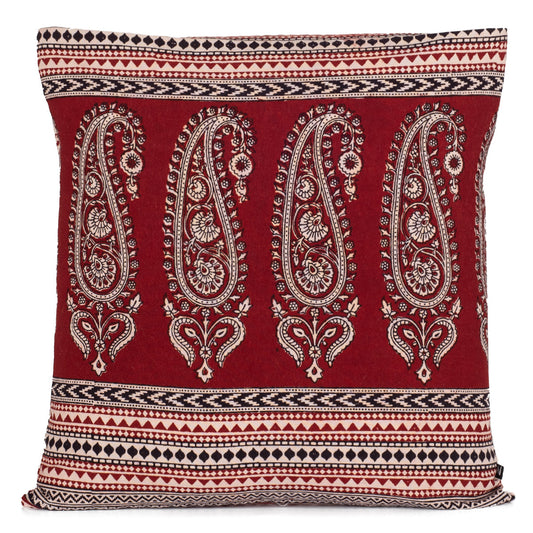 Paisley and Pine Bagh Hand Block Print Cotton Cushion Cover - Red Black-0