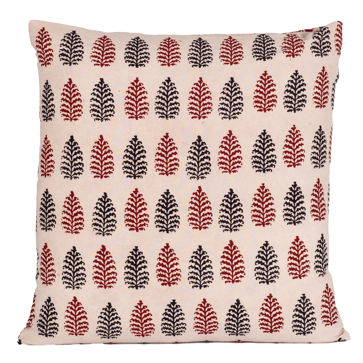 Pine Motif Bagh Hand Block Print Cotton Cushion Cover - Red Black-0