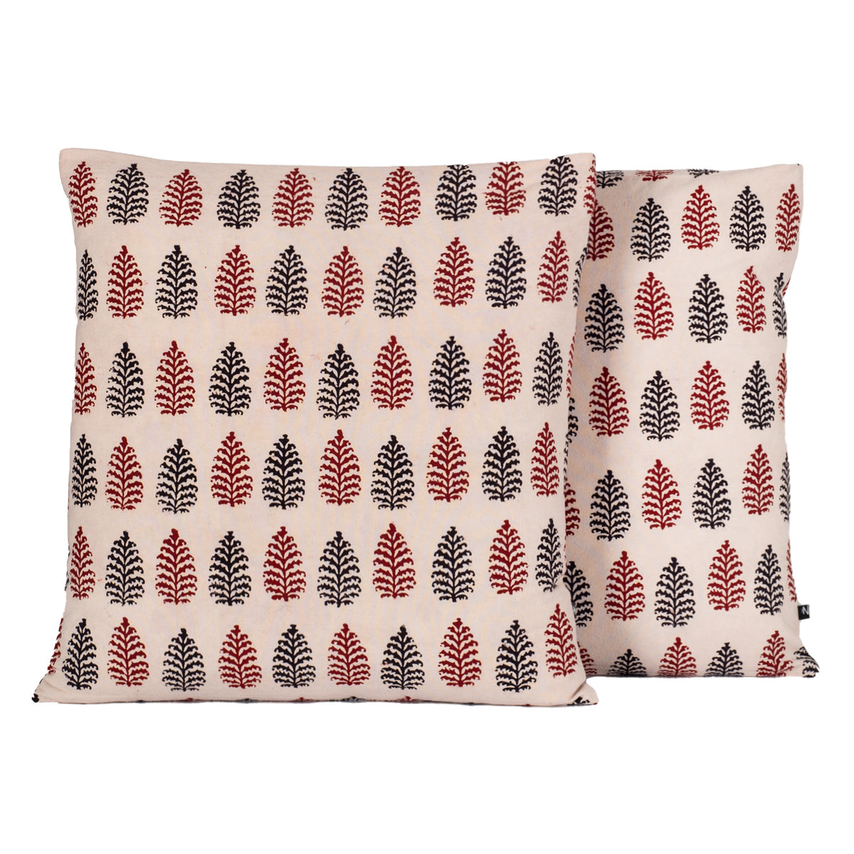 Pine Motif Bagh Hand Block Print Cotton Cushion Cover - Red Black-2