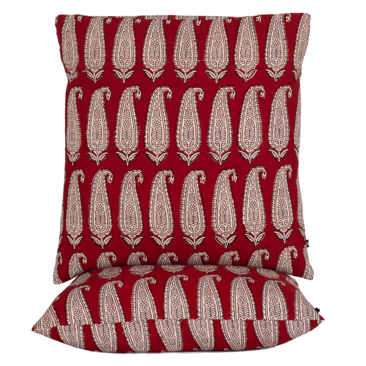Paisley Bagh Hand Block Print Cotton Cushion Cover - Red-1