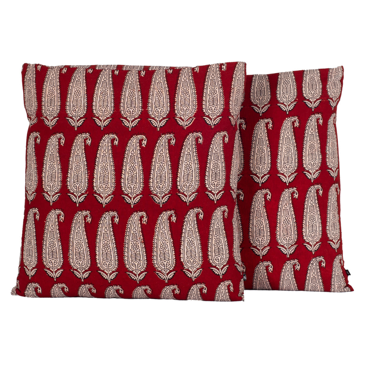 Paisley Bagh Hand Block Print Cotton Cushion Cover - Red-2