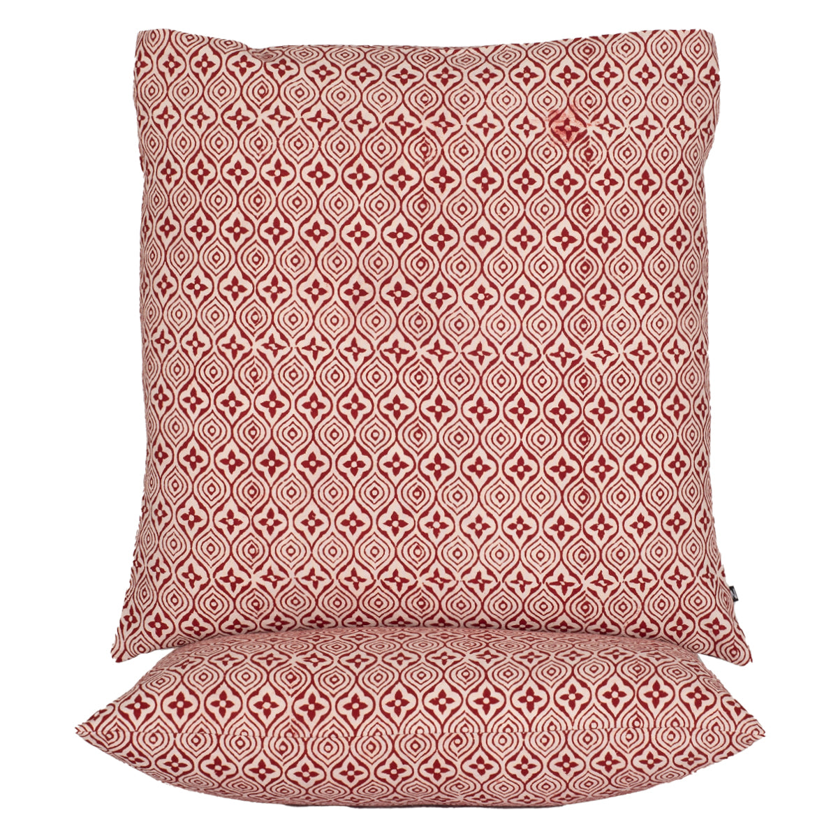 Flower Tile Bagh Hand Block Print Cotton Cushion Cover - Red White-1