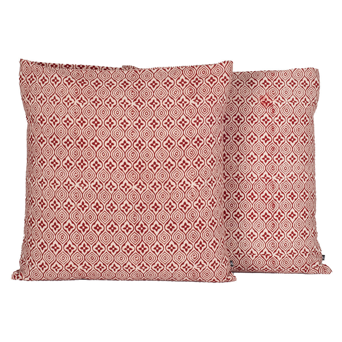 Flower Tile Bagh Hand Block Print Cotton Cushion Cover - Red White-2