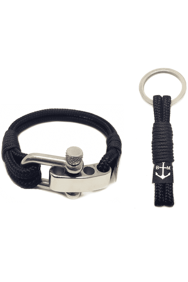 Adjustable Shackle Black Nautical Bracelet and Keychain-0