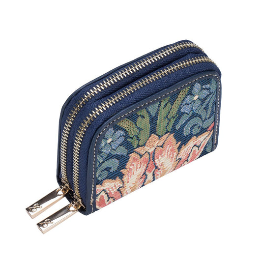 William Morris Strawberry Thief Blue - Double Zip Purse-0