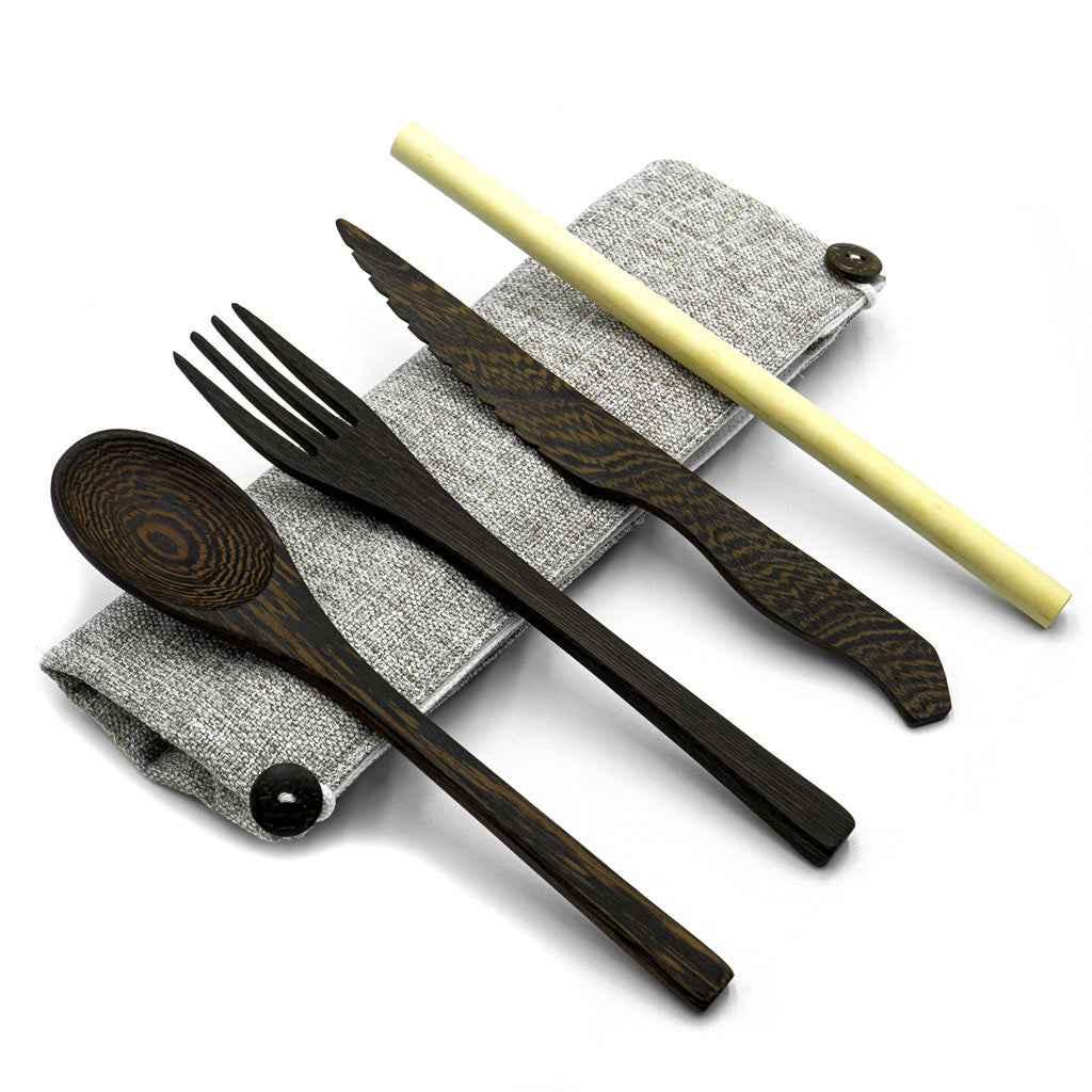 Dark Wood Cutlery Set (Dark grey bag)-9