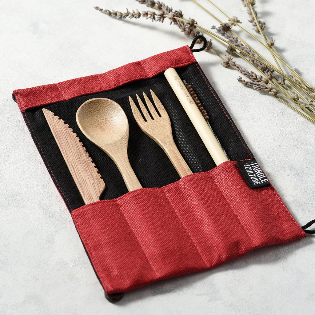 Bamboo Cutlery Set (Green bag)-5