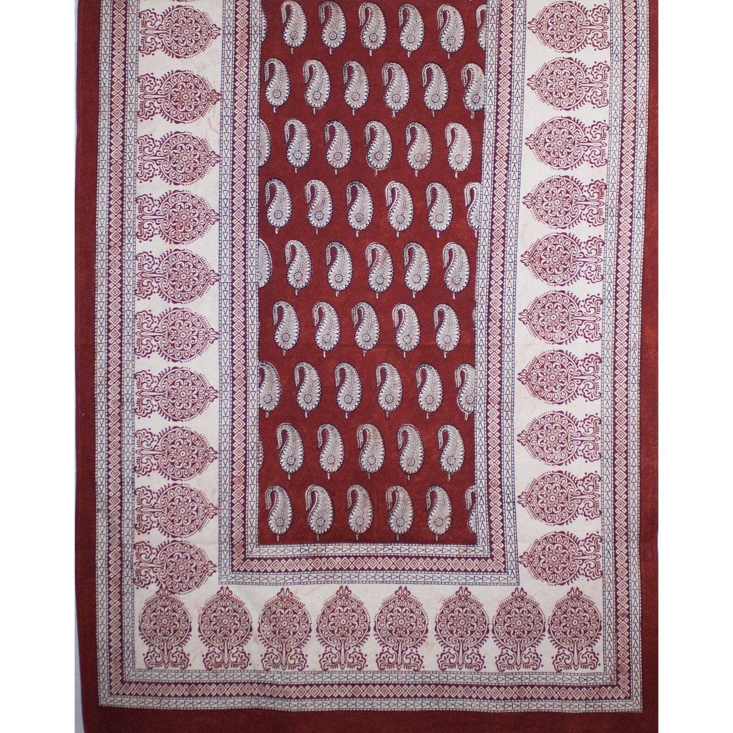 Paisley & Ambi Hand Block Print Area / Runner Rug - Red White-3