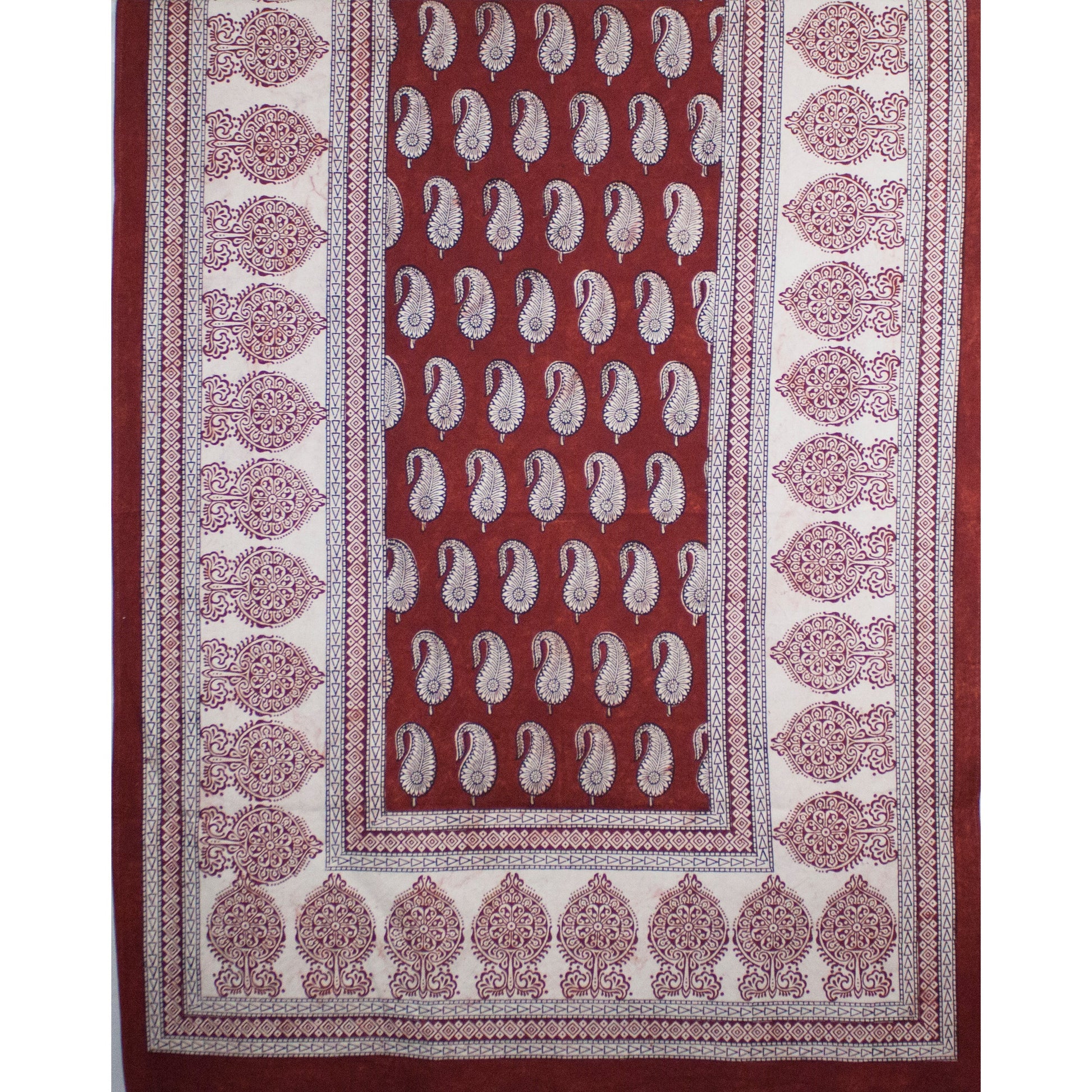 Paisley & Ambi Hand Block Print Area / Runner Rug - Red White-3