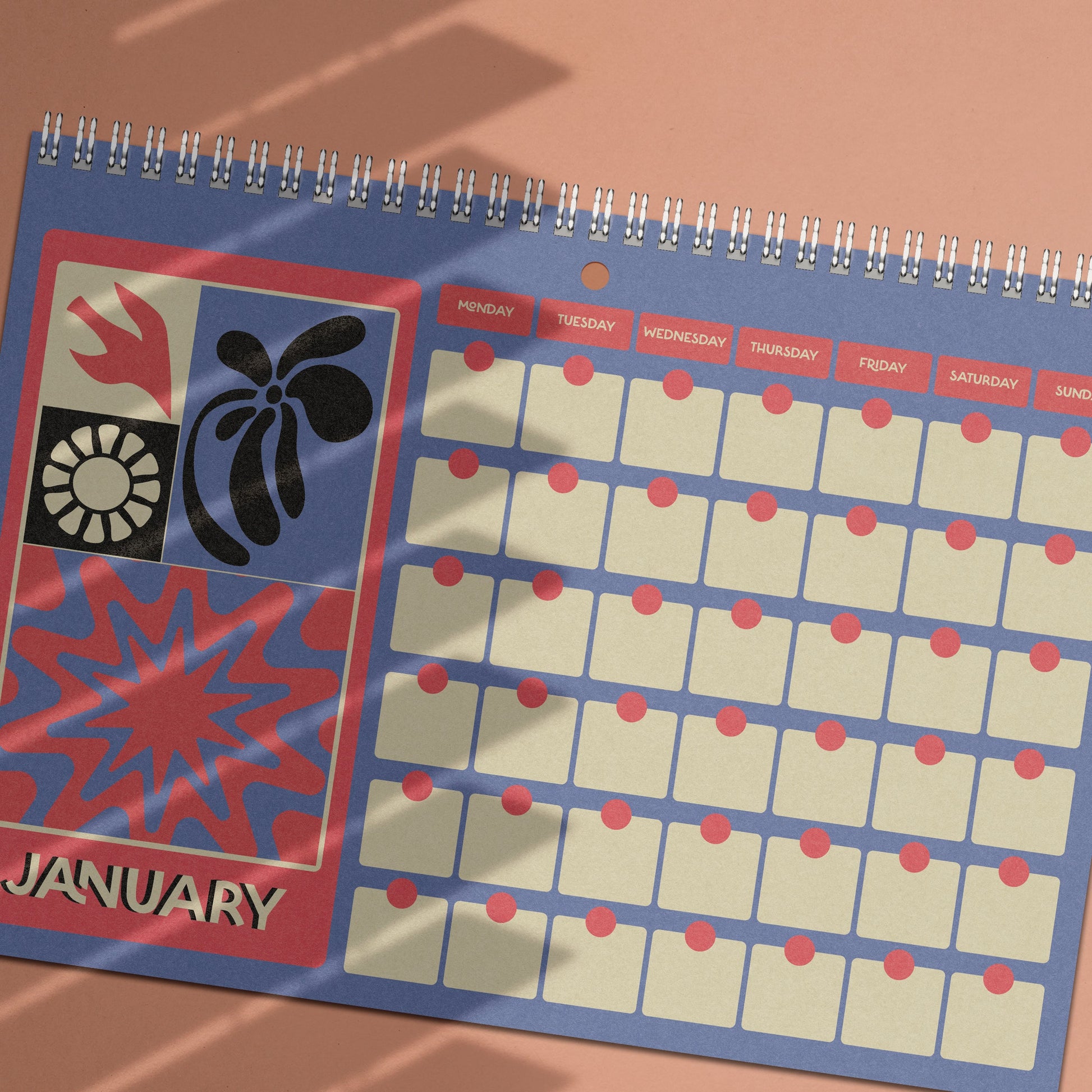 Undated Monthly Calendar | Wall Planner | Matisse Inspired | A4 Landscape | 12 month wirebound hanging calendar-1