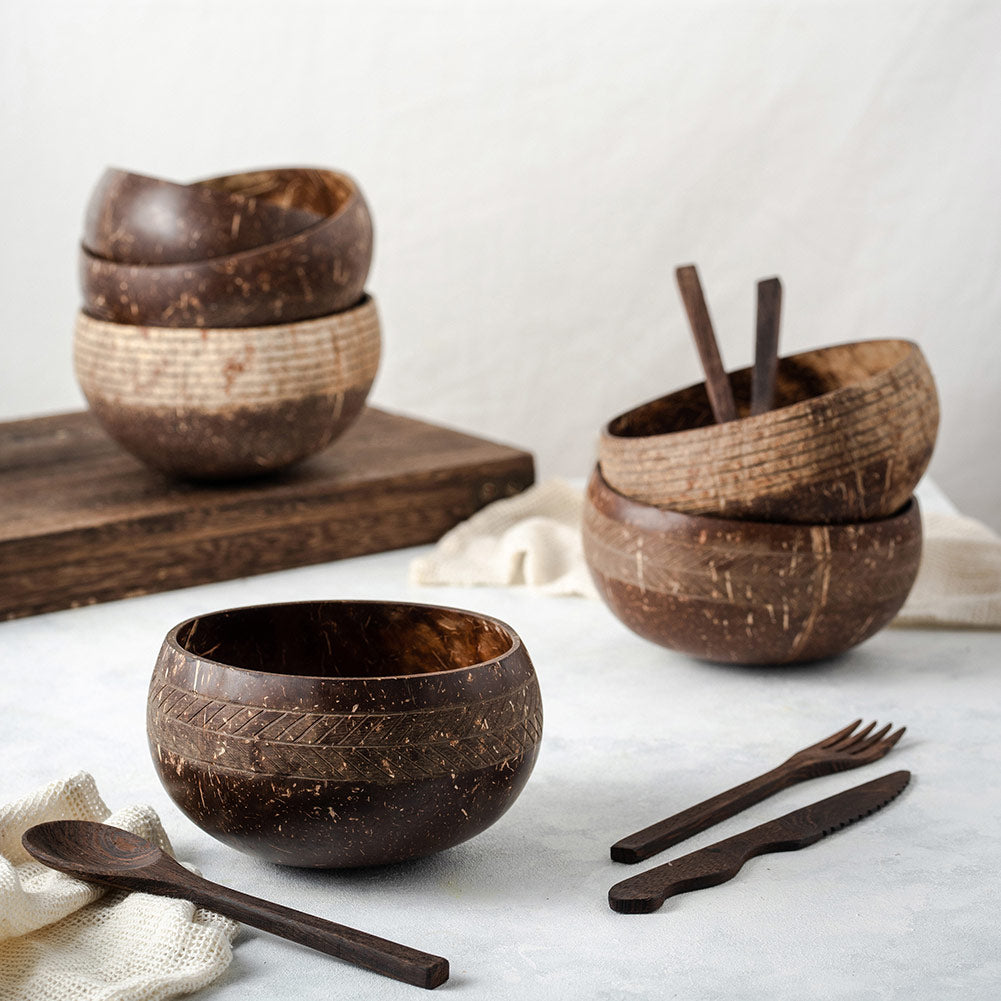 Patterned Coconut Bowl & Spoon Single Set-8