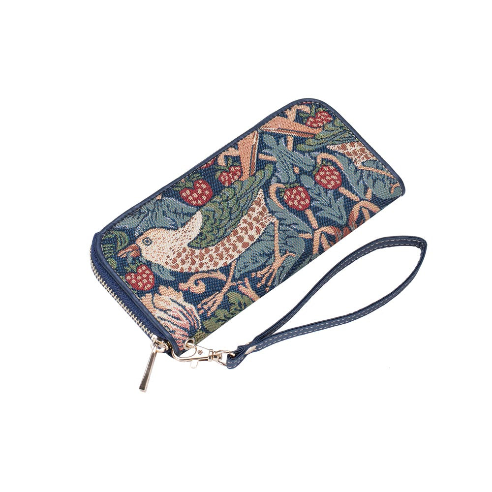 William Morris Strawberry Thief Blue - Long Zip Purse-0