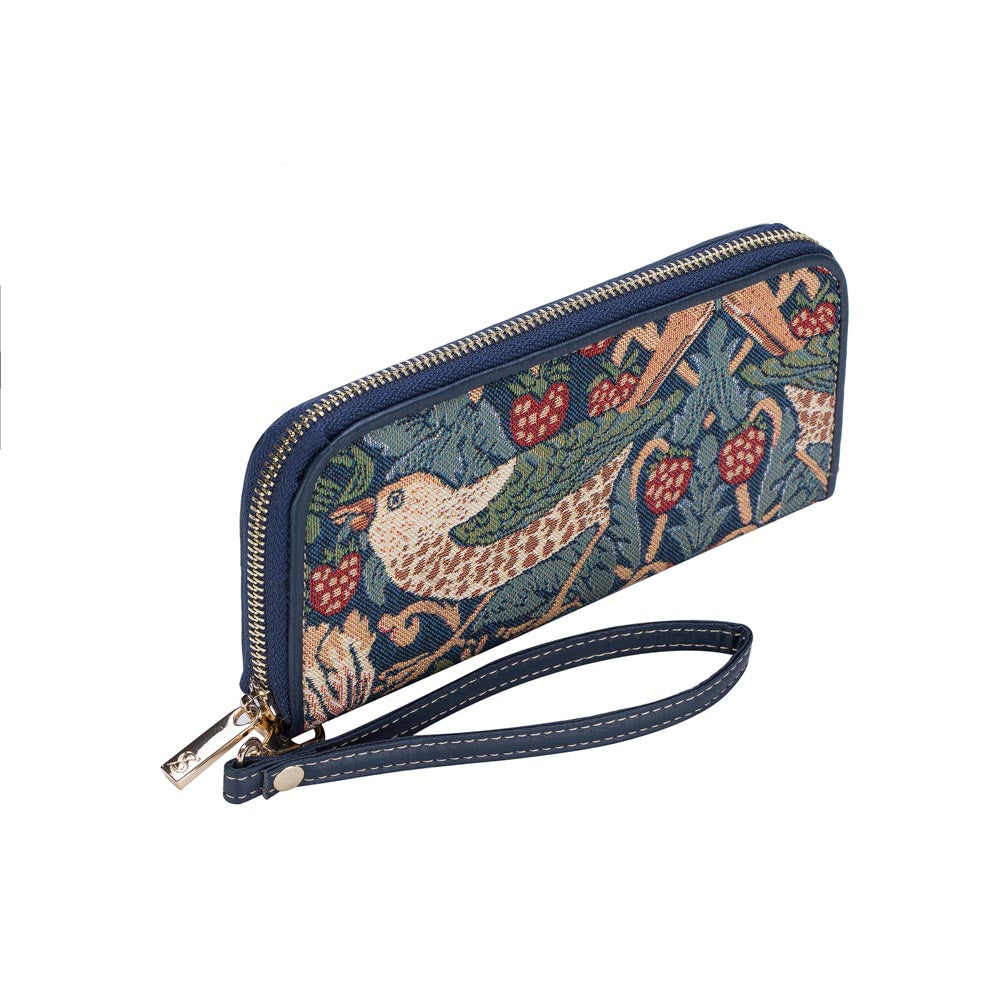 William Morris Strawberry Thief Blue - Long Zip Purse-2