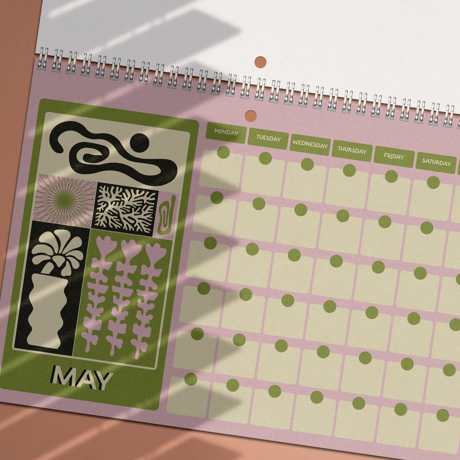 Undated Monthly Calendar | Wall Planner | Matisse Inspired | A4 Landscape | 12 month wirebound hanging calendar-3