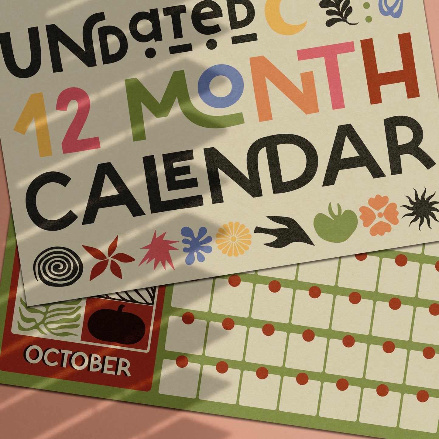Undated Monthly Calendar | Wall Planner | Matisse Inspired | A4 Landscape | 12 month wirebound hanging calendar-7