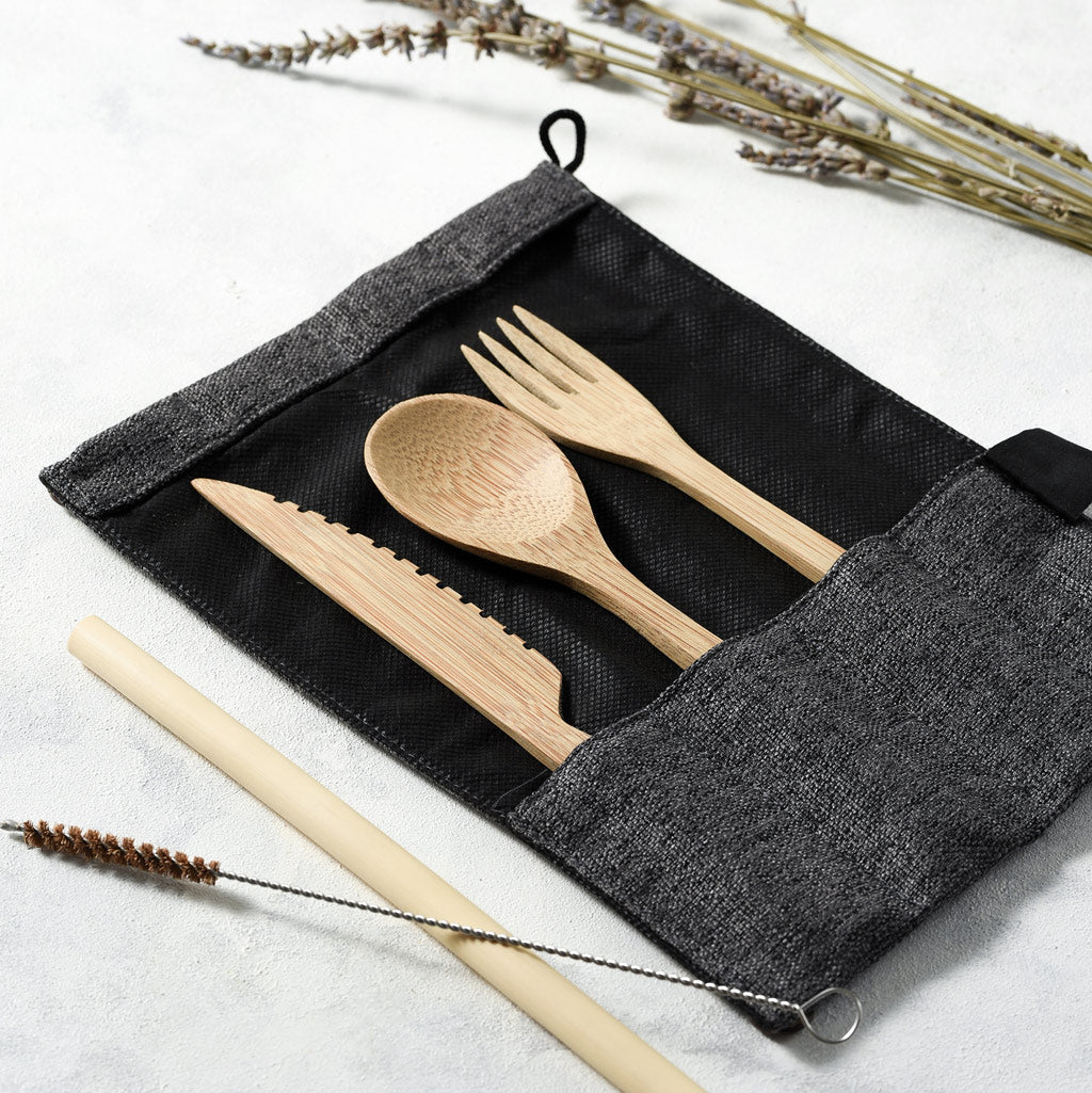 Bamboo Cutlery Set (Green bag)-7