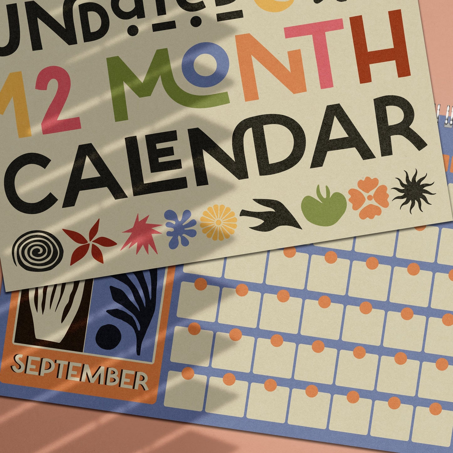 Undated Monthly Calendar | Wall Planner | Matisse Inspired | A4 Landscape | 12 month wirebound hanging calendar-6