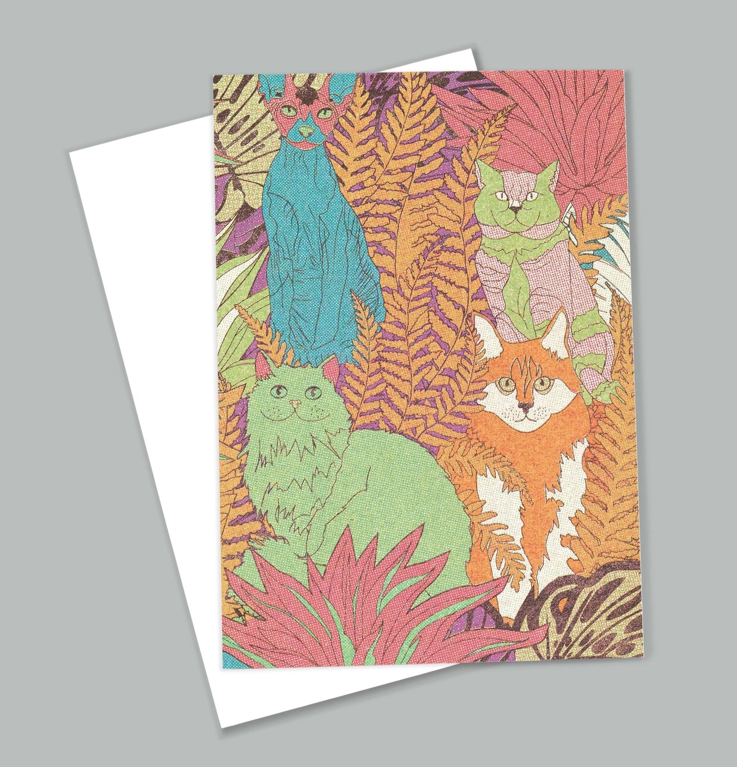 A6 'Retro Cats' Boho Cat Botanical Pattern Greetings Card-0