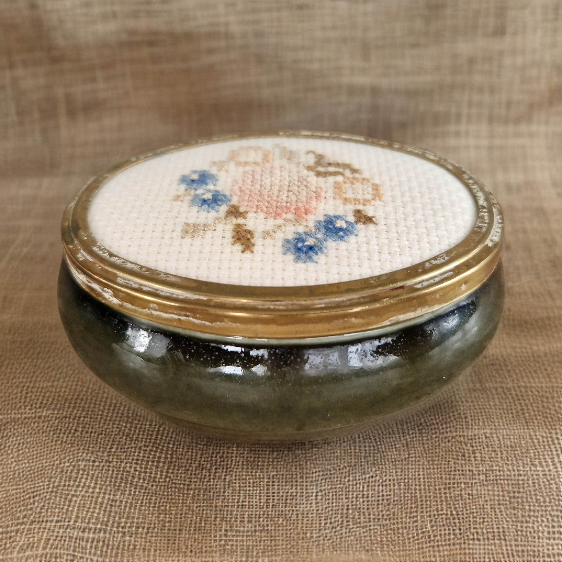 Trinket Dish Candle with Embroidered Lid-1