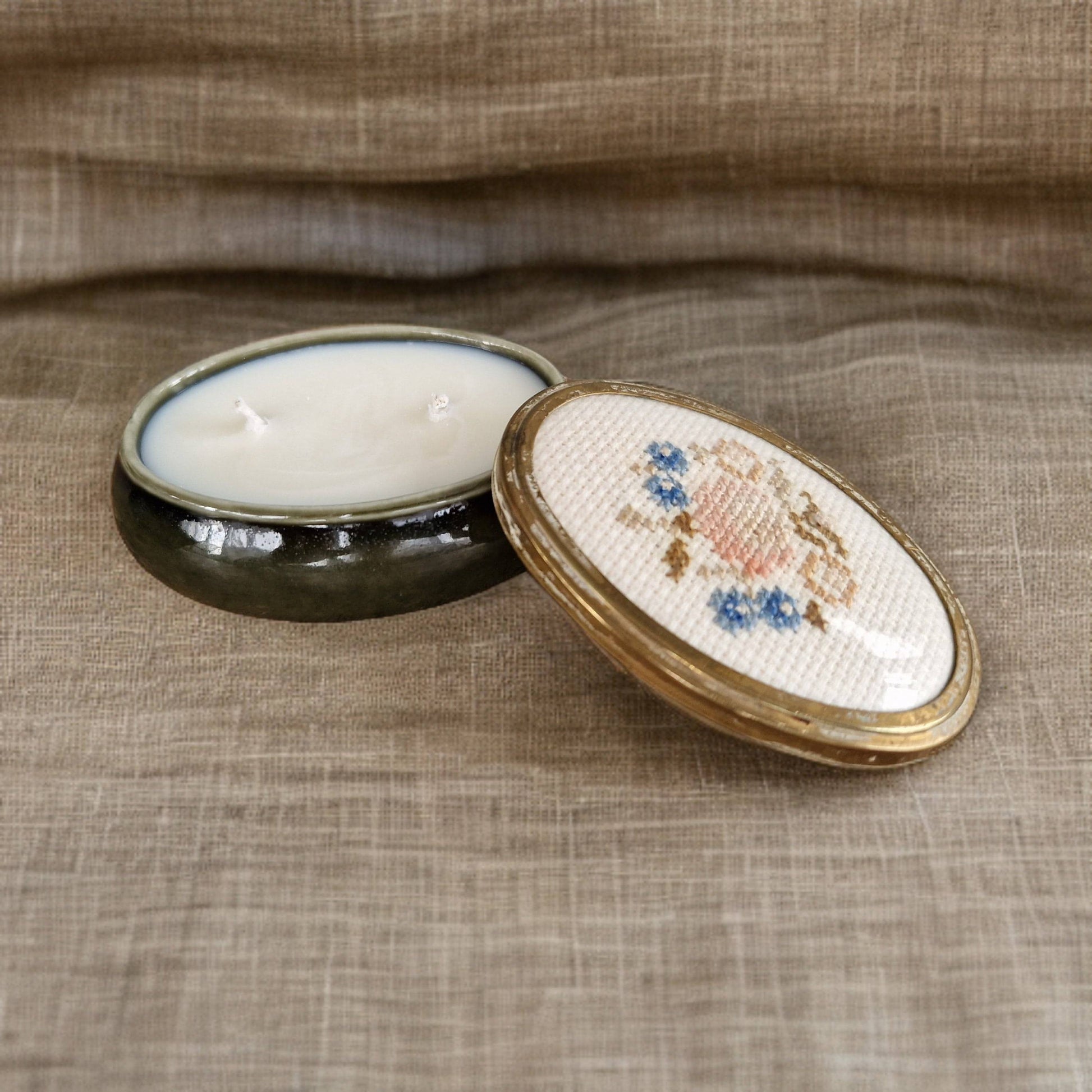 Trinket Dish Candle with Embroidered Lid-3